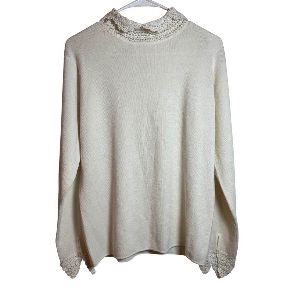 Vintage Soft Surroundings Cream Crochet Collar Mock Neck Sweater Women's Size M